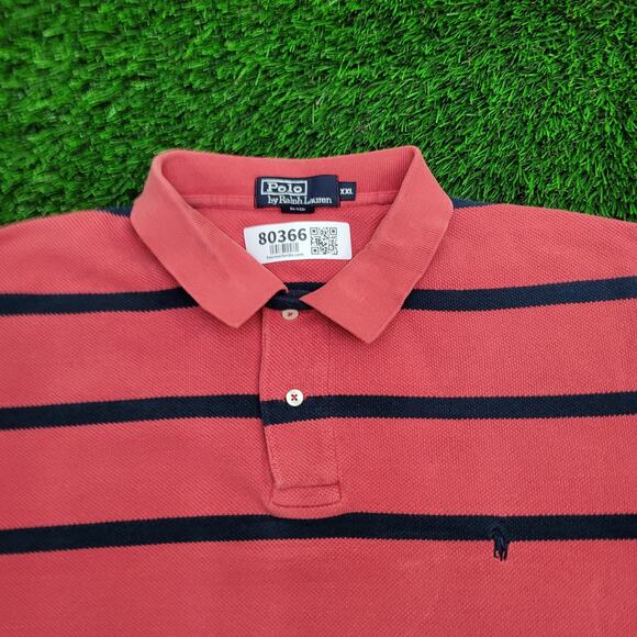 Ralph-Lauren Stripes Polo Shirt 2XL 25x32 Faded Red - Picture 12 of 15